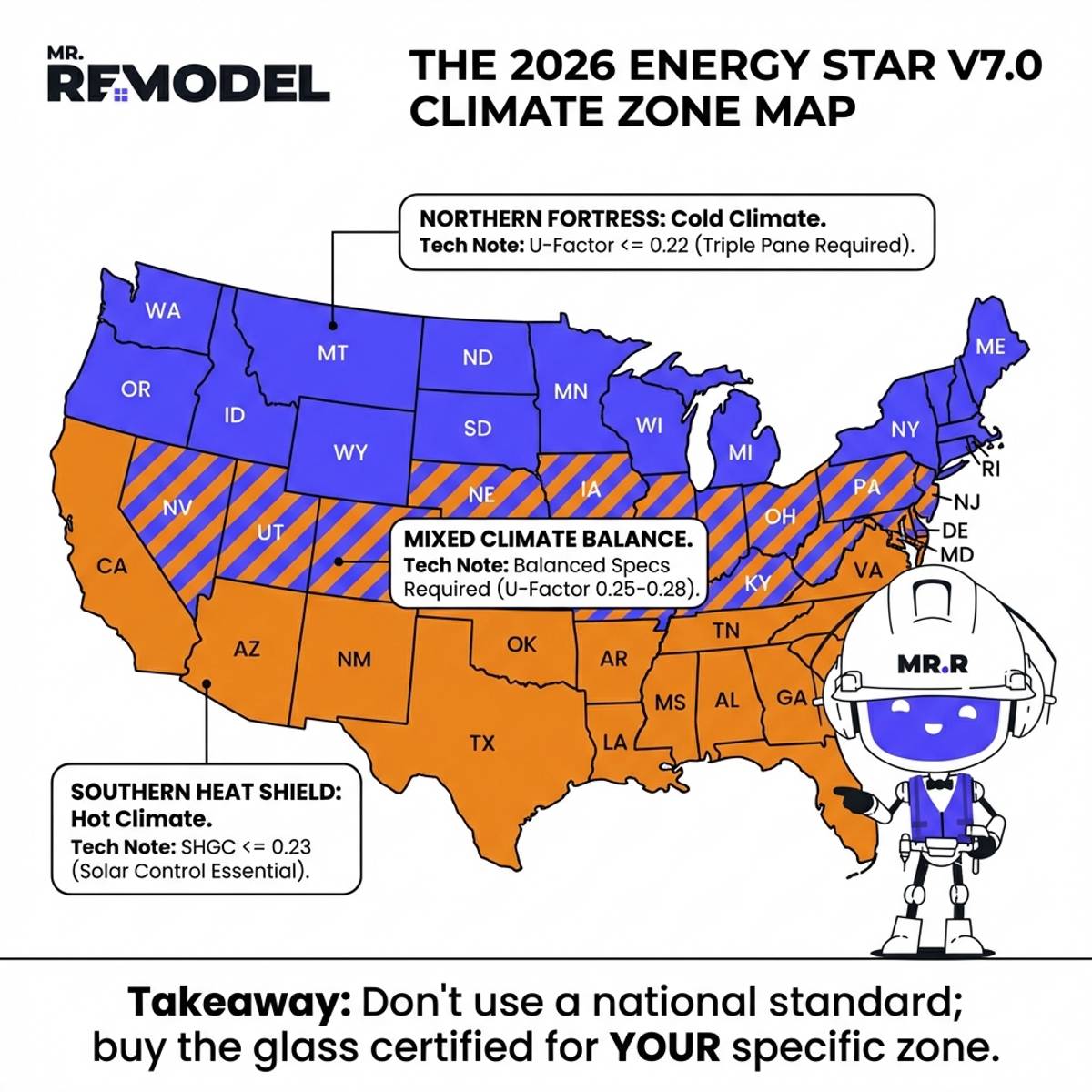 An infographic about climate zone strategies in three distinct parts of USA.