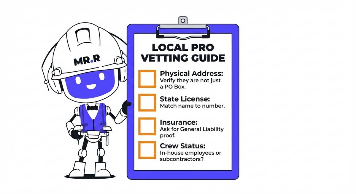 A smartphone mockup demonstrates the three steps to verify a contractor license online ensuring the status is active and bonded.